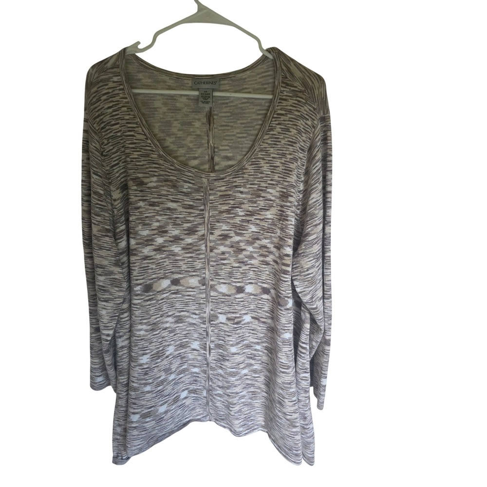 Catherines Womens 2X Plus Tan Space Dye Knit Scoop Neck Long Sleeve Tunic Top